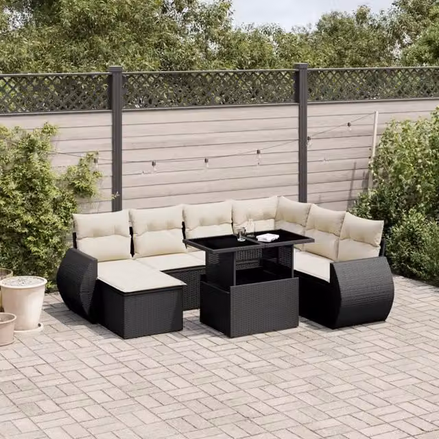 Set Divani da Giardino con Cuscini 8 pz Nero in Polyrattan 3268696