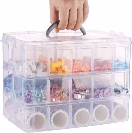 Contenitore in plastica trasparente a 3 strati con maniglia e 30 scomparti