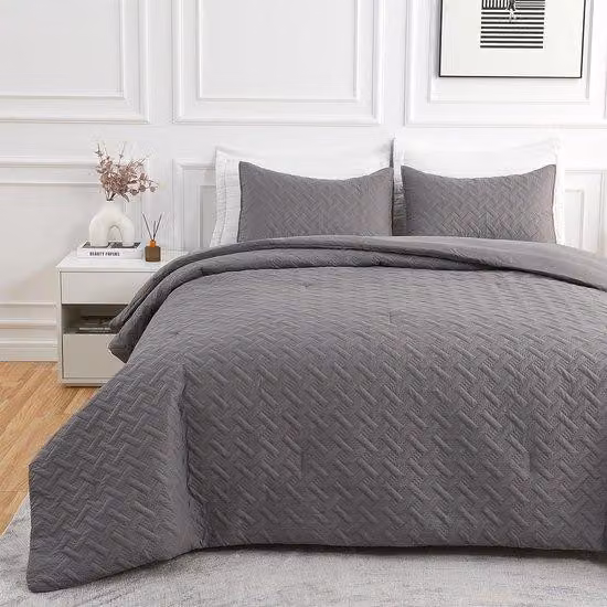 Famanu, copripiumino 200 x 200 cm, utilizzabile tutto l'anno, include un copripiumino grande e 2 federe 50 x 75 cm, colore grigio