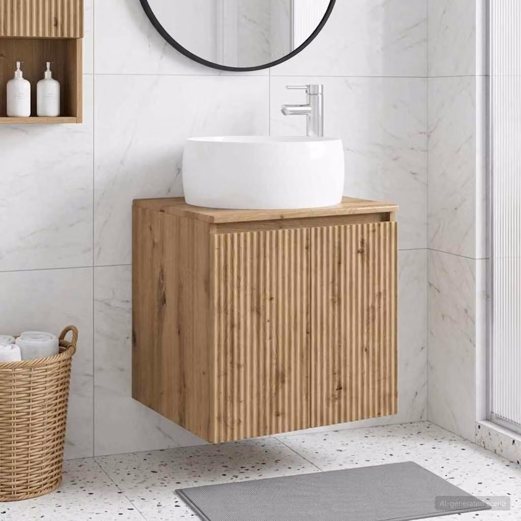 Lavabo da parete moderno vidaXL in rovere marrone L: 49,5 cm, P: 44,5 cm, H: 66 cm