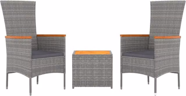 Set di mobili da giardino Outsunny composto da 3 pezzi in polyrattan grigio e legno di acacia