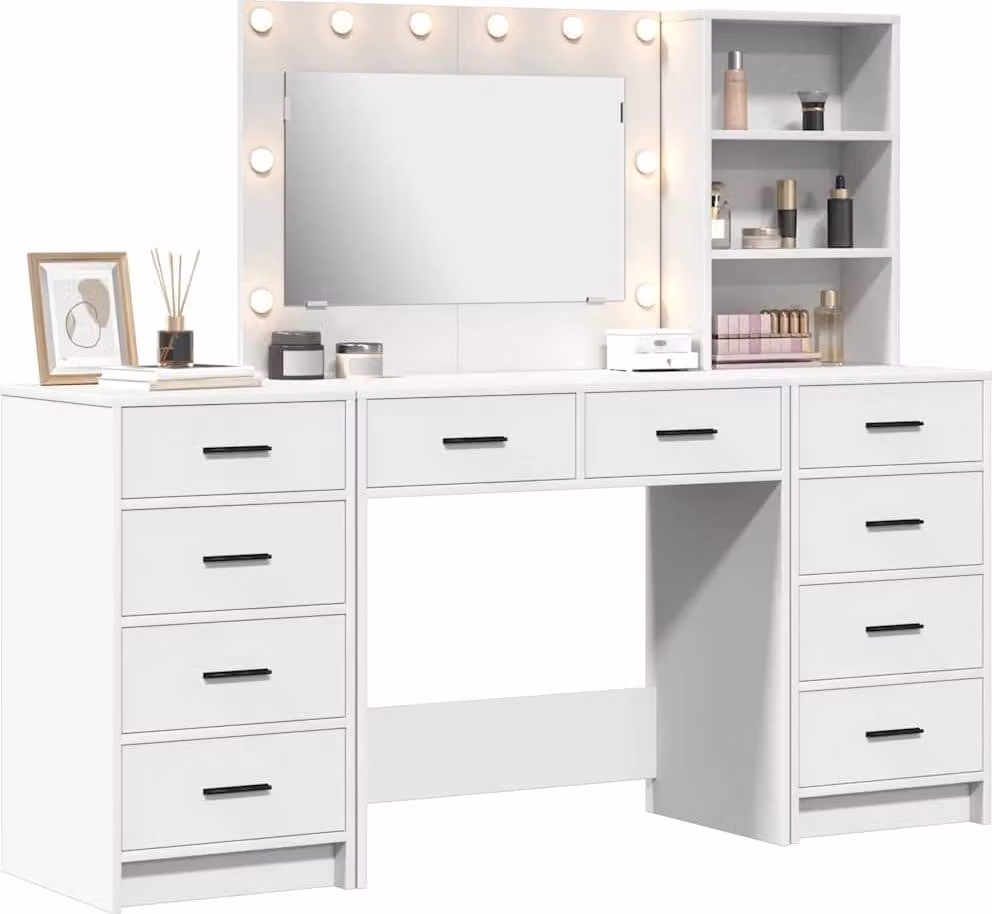 Tavolo da Trucco con cassetto 3 pcs Bianco Legno multistrato