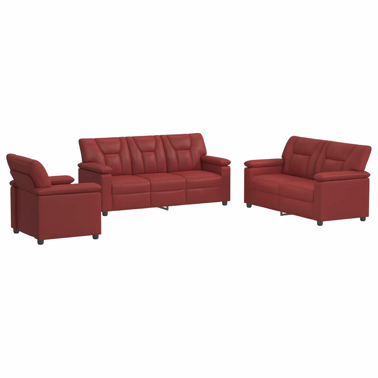 Set di divani vidaXL da 3 pezzi in similpelle rossa con struttura in metallo per soggiorno
