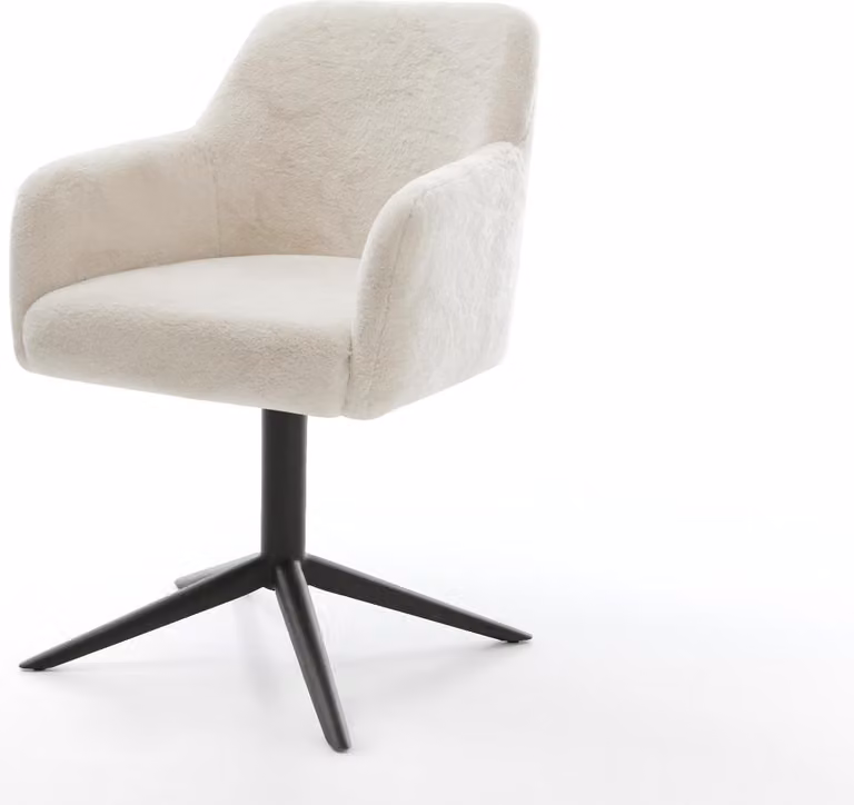 DELIFE Sedia girevole Greg-Flex Plüsch Bianco crema Base nera Girevole a 360° Funzione oscillante Materasso a molle insacchettate