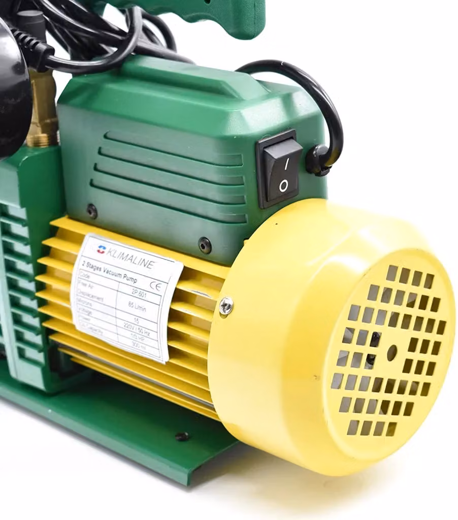 Pompa per vuoto bistadio Klimaline con vacuometro e valvola solenoide per impianti gas HFO R32 R410 R1234YF, motore antideflagrante, 50 L/min, colore verde – 2
