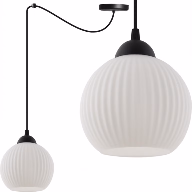 Lampada a sospensione Riffle spider nero 1 luce vetro bianco globo E27