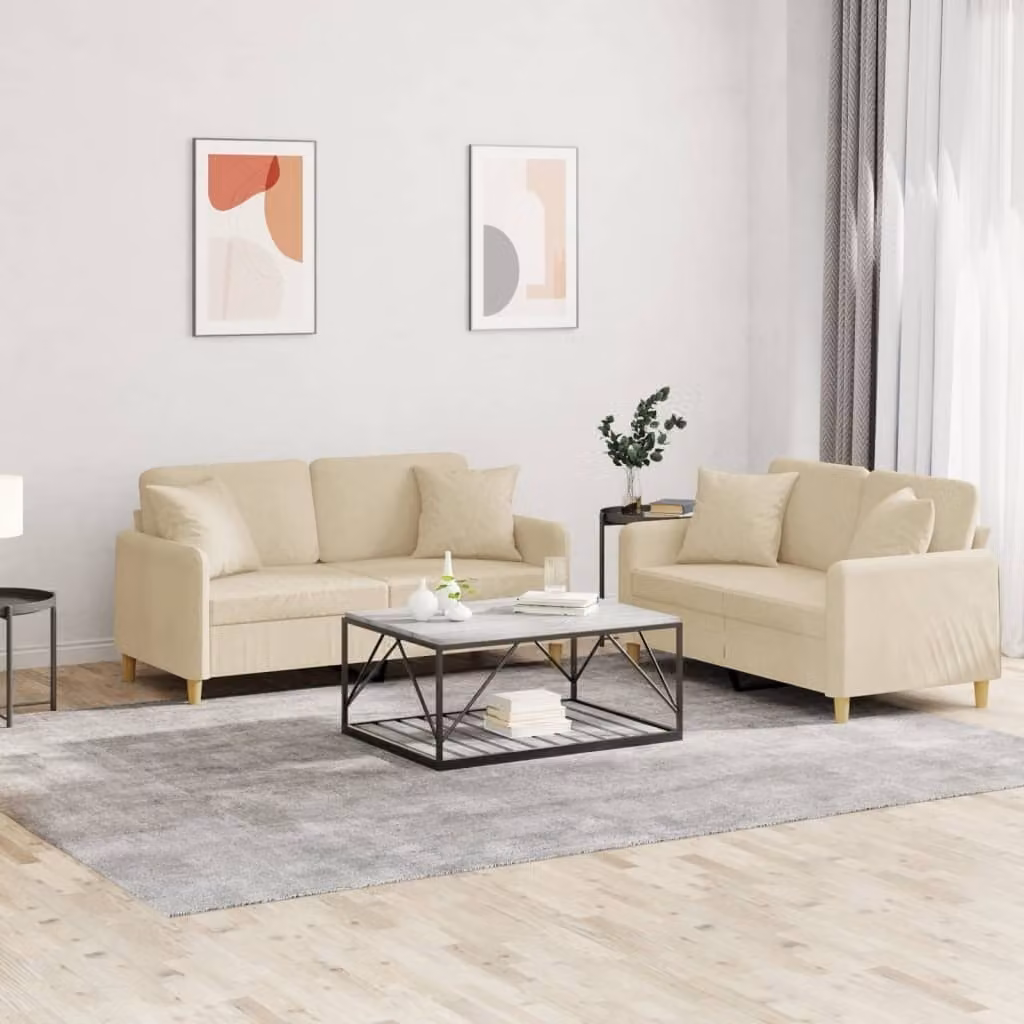 Maison Exclusive - Set divano a 2 posti con cuscini in tessuto color crema