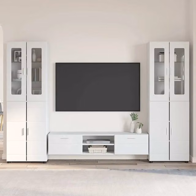 Set mobile TV FLORIN 3 pz Bianco Lucido Legno ingegnerizzato 3397998