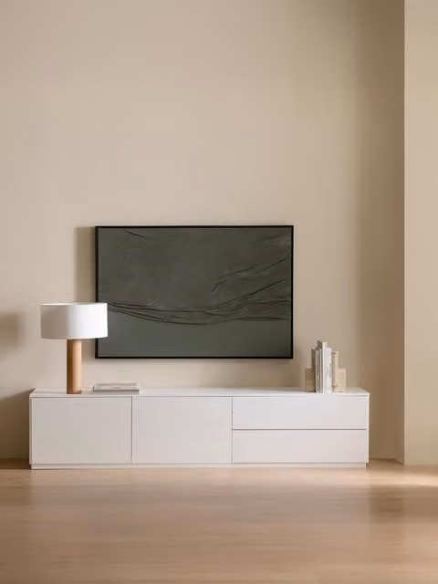 Mobile TV moderno Unite Kenay Home bianco L: 200 cm, H: 203,5 cm
