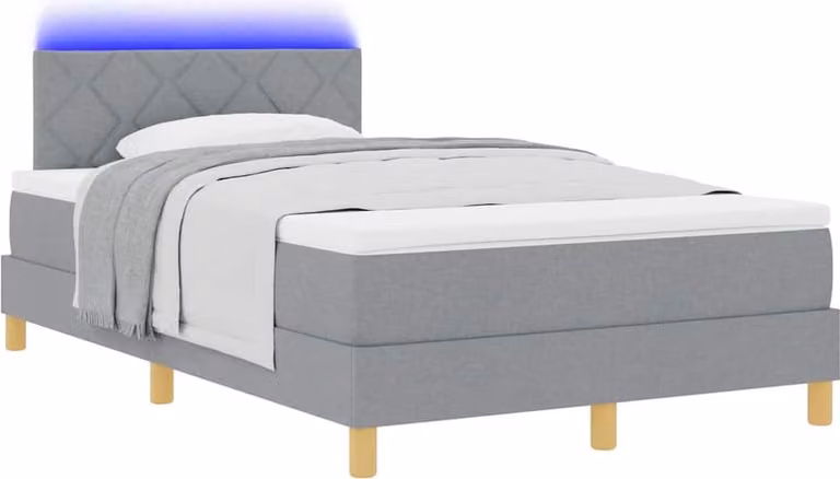 Letto a Sorgente LED Grigio chiaro 120 x 200 cm Tessuto