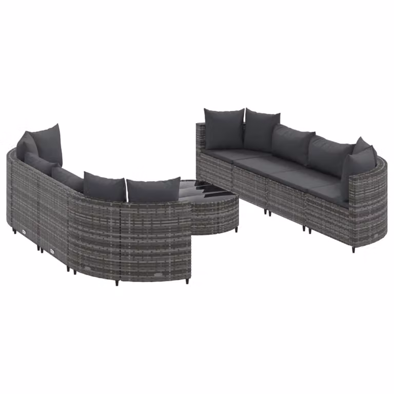 Set Divano da Giardino 9 pz con Cuscini Grigio in Polyrattan