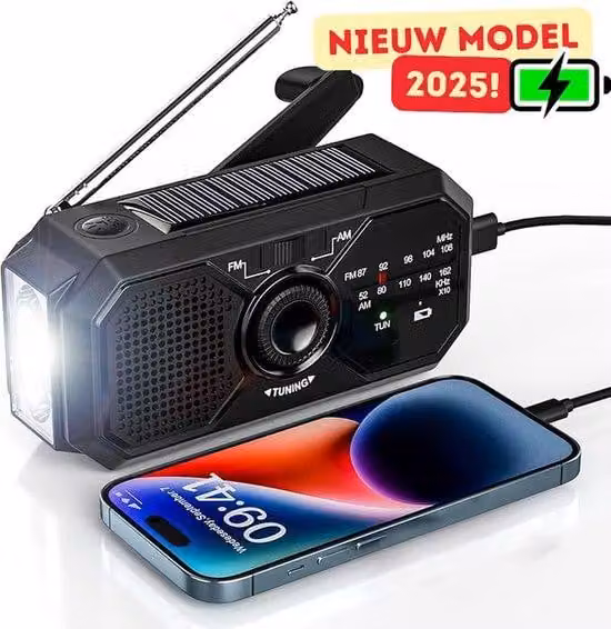 Radio di emergenza a batteria - Radio solare a manovella - Power bank solare - Radio a batteria - Torcia - Power bank solare - Radio di emergenza a manovella - Nero