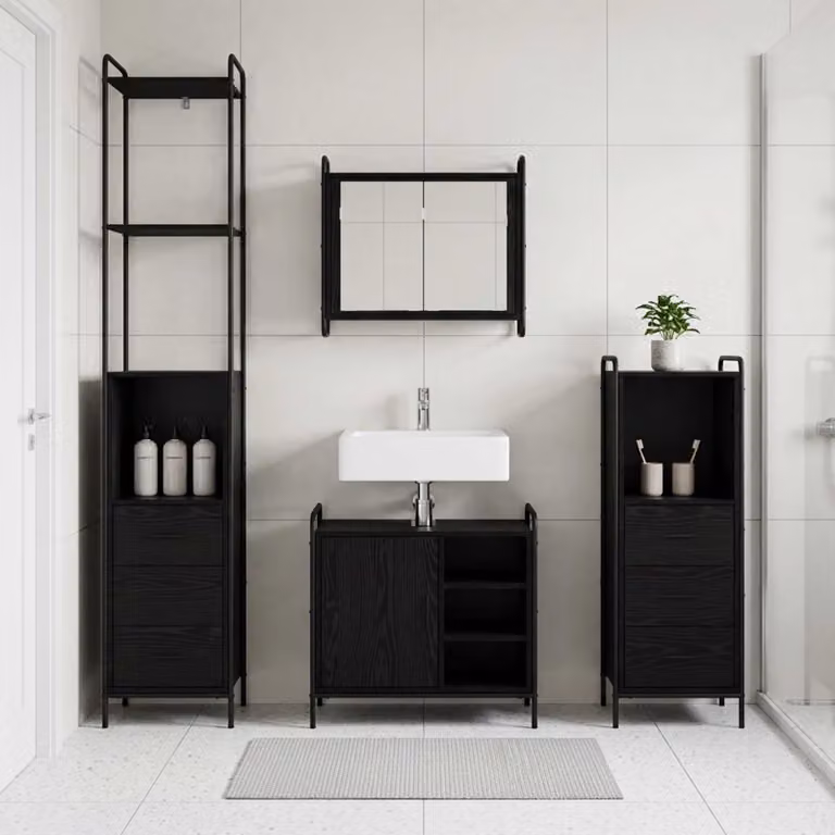 vidaXL Set di Armadi da Bagno 4 pz Rovere Nero 40 x 36 x 200,5 cm