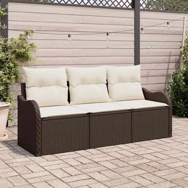 Set Divano da Giardino a Forma di U vidaXL in Polyrattan Marrone con Cuscini e Struttura in Metallo