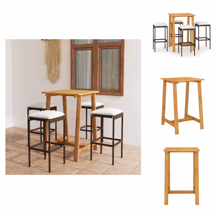 vidaXL Set bar da giardino 5 pezzi con cuscini marrone - Set di mobili da giardino