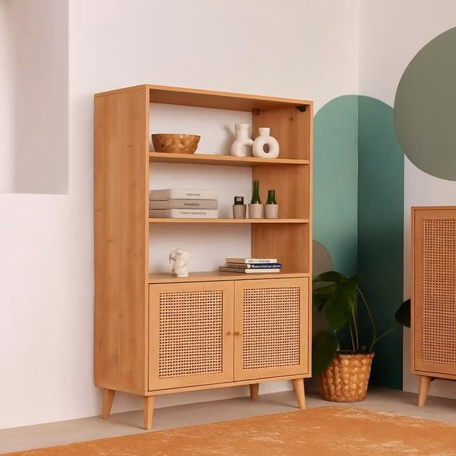 Credenza Skopje DMORA in legno rovere, Buffet moderno per soggiorno e cucina, L 90 x P 40 x H 110 cm, Marrone opaco