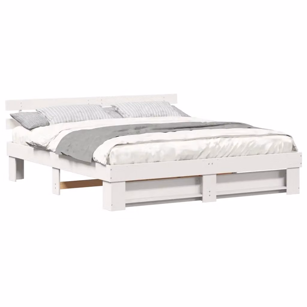 Struttura del letto moderna vidaXL in pino massello bianco L 180 x P 200 cm – 2