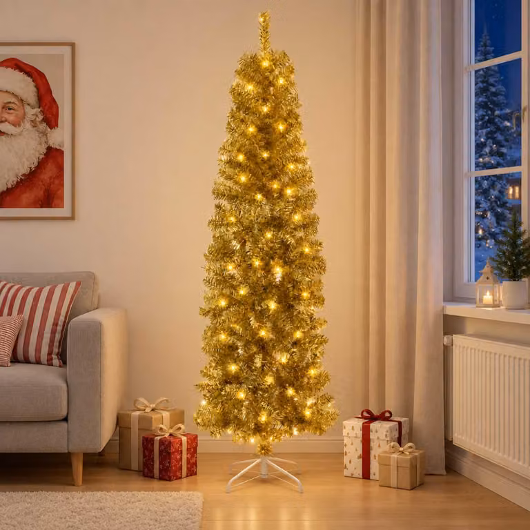 Albero di Natale artificiale, sottile, altezza 180 cm, 300 luci LED