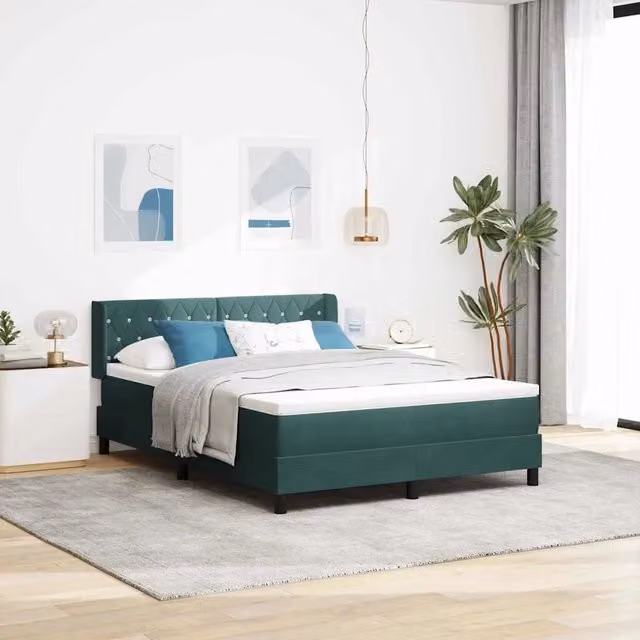 Letto Ibrido con Testiera in Velluto Verde vidaXL L/P: 140 x 190 cm