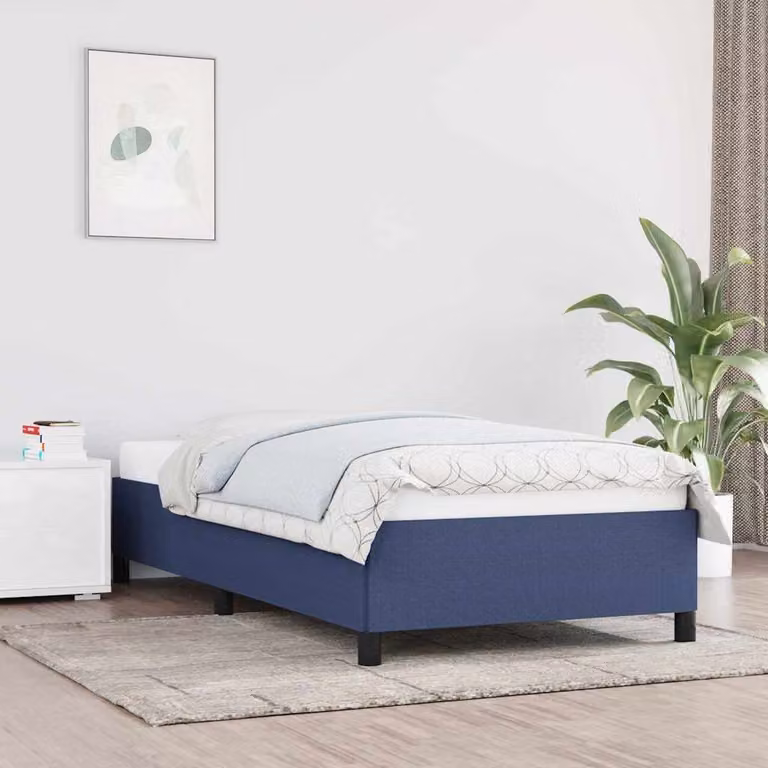 vidaXL Giroletto senza materasso in tessuto blu con doghe in legno L/P: 80 x 200 cm