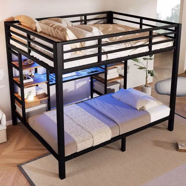 Letto a castello con LED e USB ¨C Minimal ¨C Nero metallo 90x200cm 140x200cm