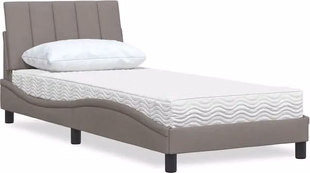 Letto con Materasso Hanko vidaXL in Tessuto Beige e Bianco L/P/H: 90 x 200 x 218 cm
