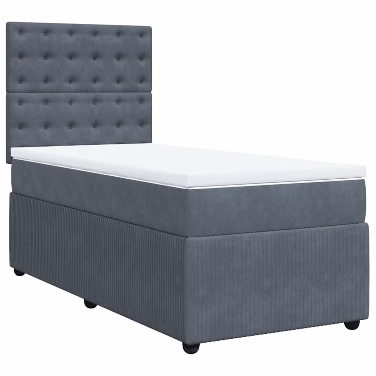 Giroletto a Molle con Materasso Grigio Scuro 90x200 cm Velluto