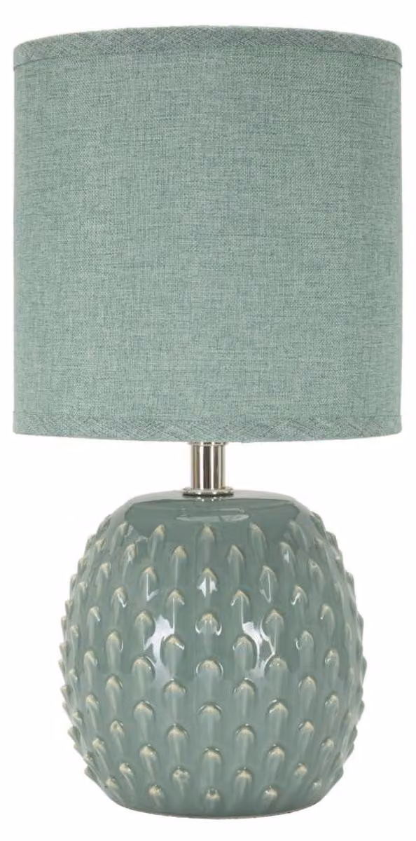 Lampada da comodino Pontus Turchese in Vetroceramica con paralume in tessuto — Ø 14 cm