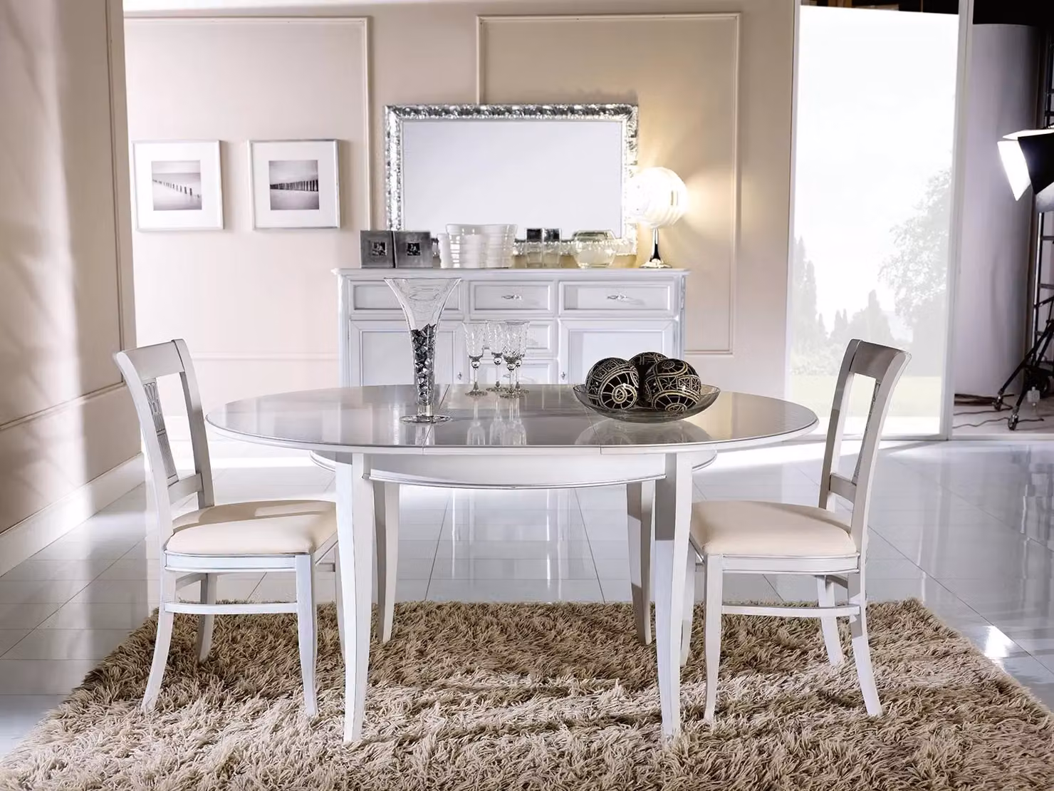 Tavolo rotondo allungabile moderno in legno bianco Mobili 2G L: 120 cm, P: 120 cm, H: 80 cm – 2
