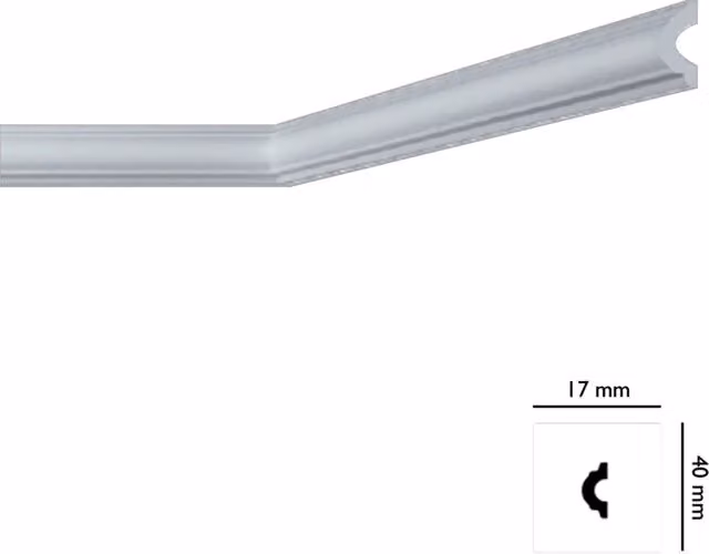 Cornice decorativa per soffitto Bovalacci mod. I745 in polistirolo bianco, L/P/H: 1,7 cm x 4 cm x 2 m, confezione da 110 pezzi