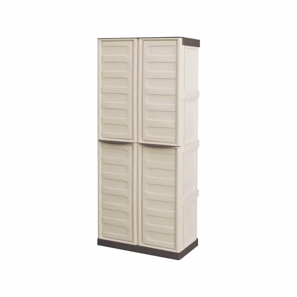 Armadio multiuso da esterno Adenina DMORA in polipropilene con 2 ante e 3 ripiani, colore Beige, L: 70 cm, P: 39 cm, H: 165 cm – 2