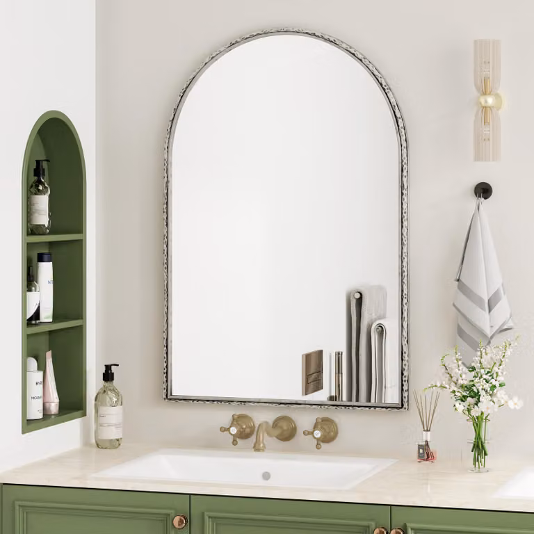 Sweiko specchio ad arco, specchio da parete per il bagno, specchio di vanità o specchio ad arco di decorazione della parete per la camera da letto LivingRoom Entryway, argento