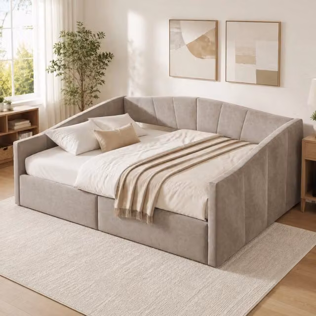 Divano letto imbottito 140 x 200 cm con vano contenitore idraulico; velluto grigio chiaro