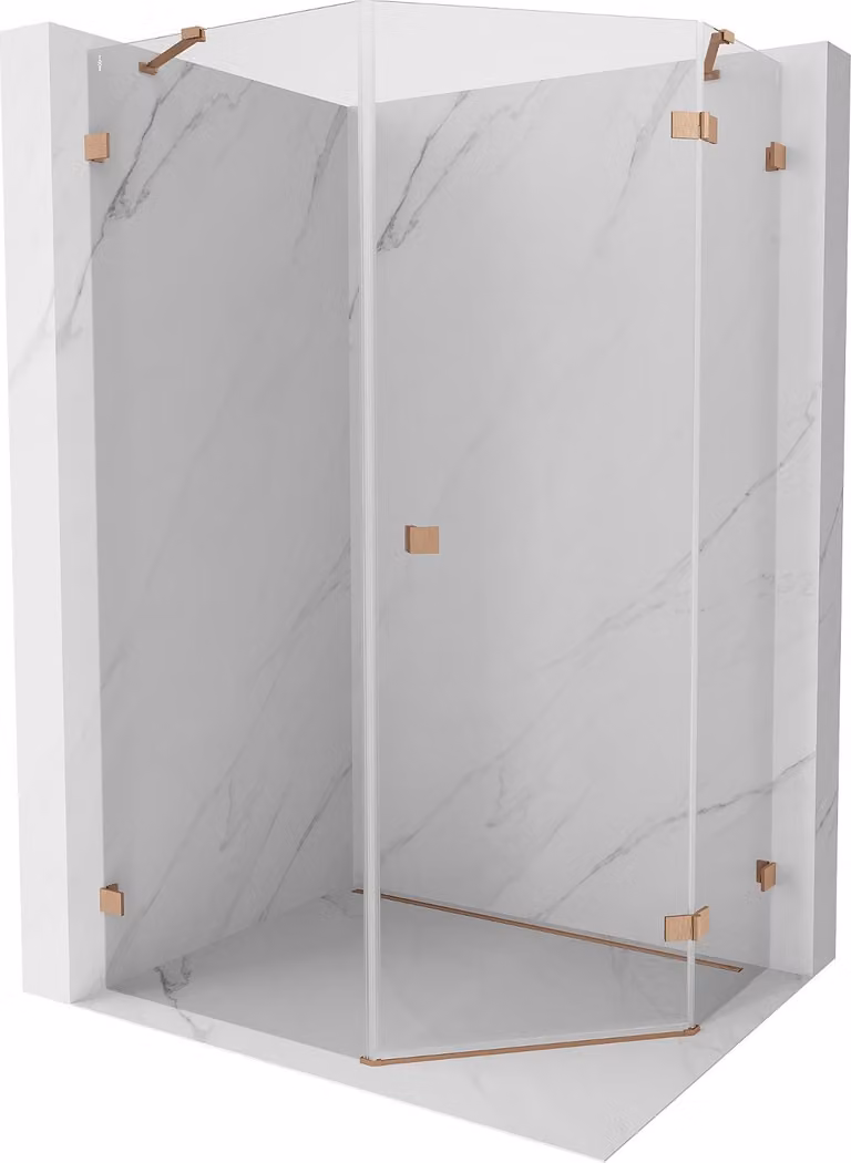 Mexen Lunar cabina doccia pentagonale battente destra 80 x 90 cm, trasparente, rame spazzolato - 831-080P-090L-65-00-P
