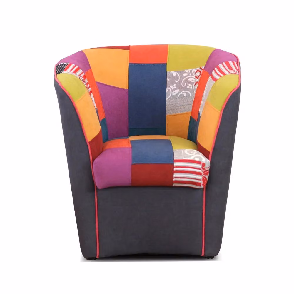Poltrona Patchwork Redokasa modello Azzurra con braccioli, tessuto antimacchia e idrorepellente, struttura in legno massiccio, multicolore grigio – 2