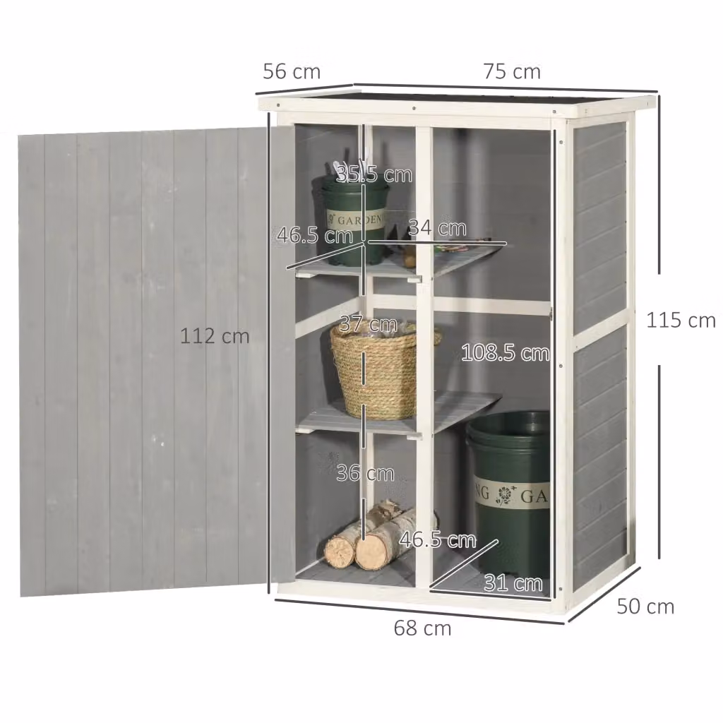 Armadio da esterno WISHDOR in legno nero con ripiani interni e serratura L/P/H: 75 x 56 x 115 cm