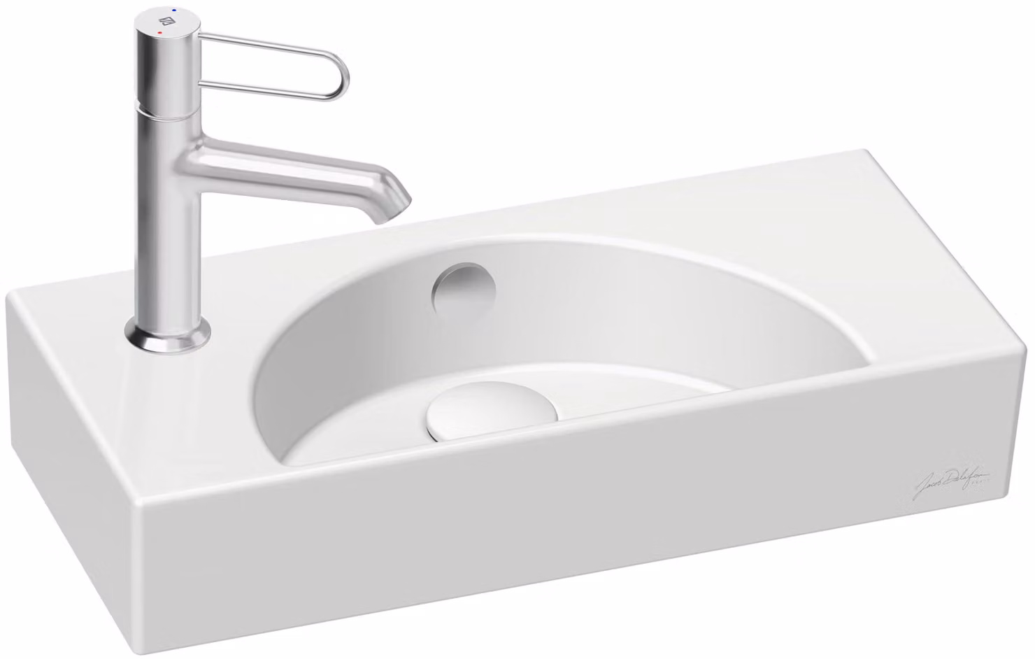 Lavabo in Vetroceramica, 50 cm, scarico a sinistra, design lineare