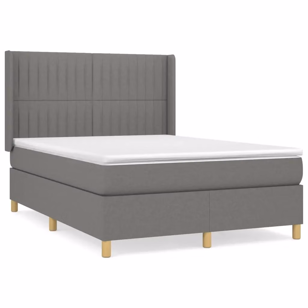 vidaXL Giroletto a Molle Ibrido con Materasso in Tessuto Grigio e Bianco L/P/H: 190 x 140 x 128 cm – 2