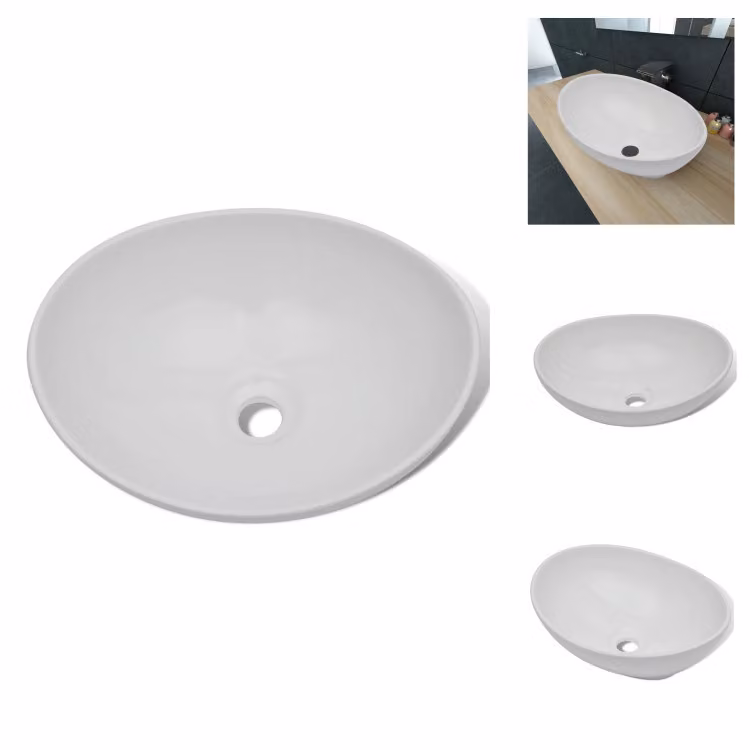 vidaXL Lavabo in Vetroceramica 40 x 33 cm ovale bianco - Lavabo da bagno