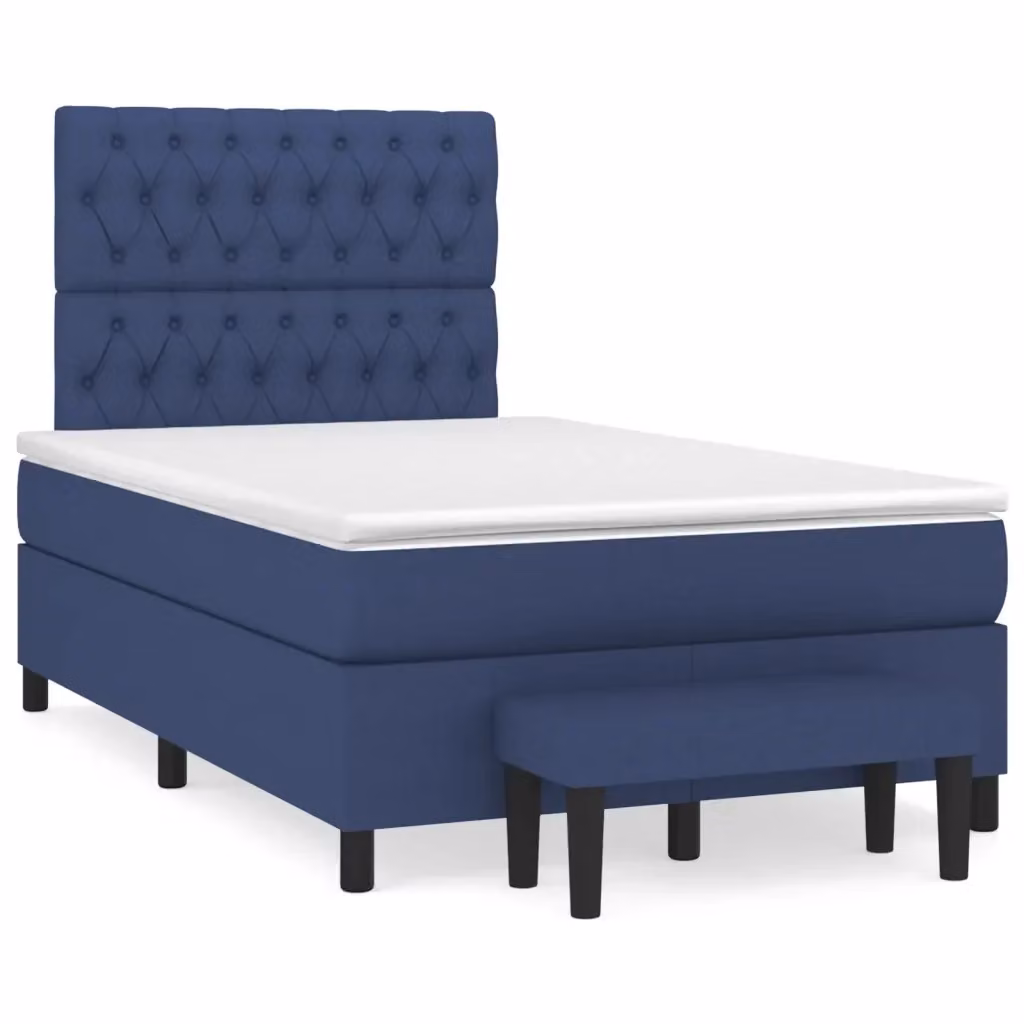 vidaXL Giroletto a Molle Ibrido con Materasso in Tessuto Blu e Bianco L/P/H: 120 x 200 cm – 2