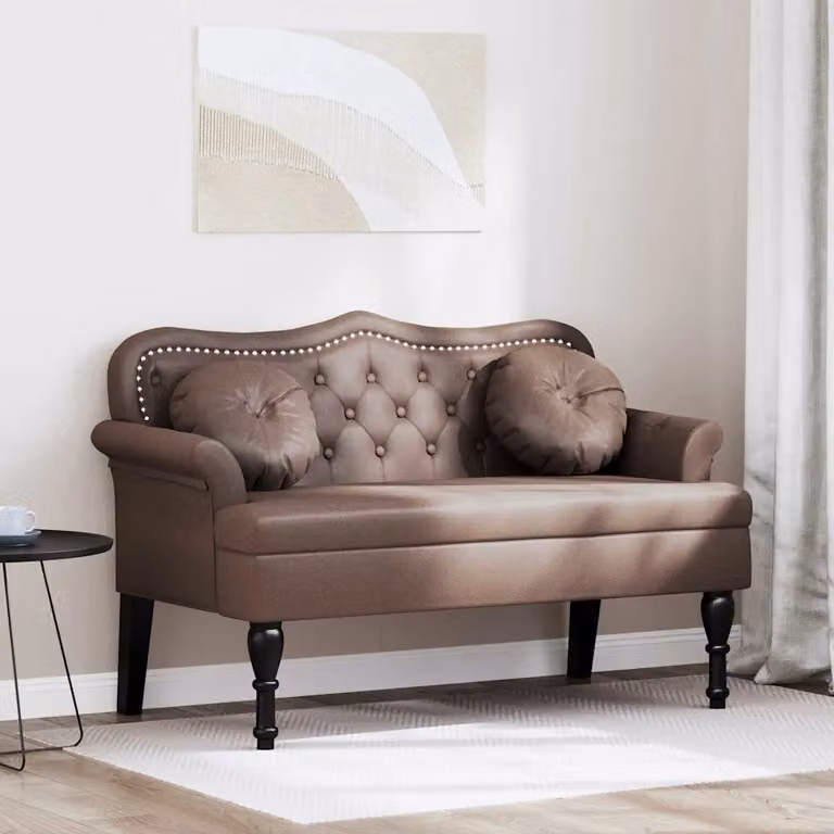 Panca Chesterfield vidaXL in pelle sintetica marrone con braccioli L/P/H: 120,5 x 65 x 75 cm