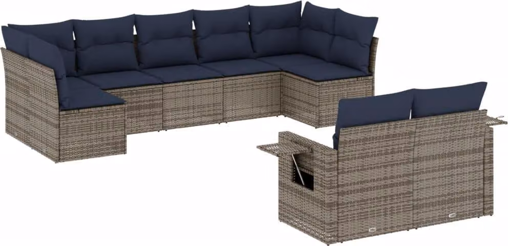 Set Divani da Giardino 9 pz con Cuscini Grigio in Polyrattan