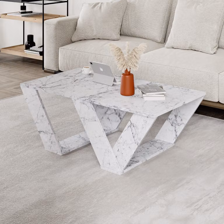 Skye Decor, Pipra - Carrara Marble, tavolino da salotto, marmo di Carrara, pannelli truciolari rivestiti al 100% in melamina, 110 x 60 x 40 cm