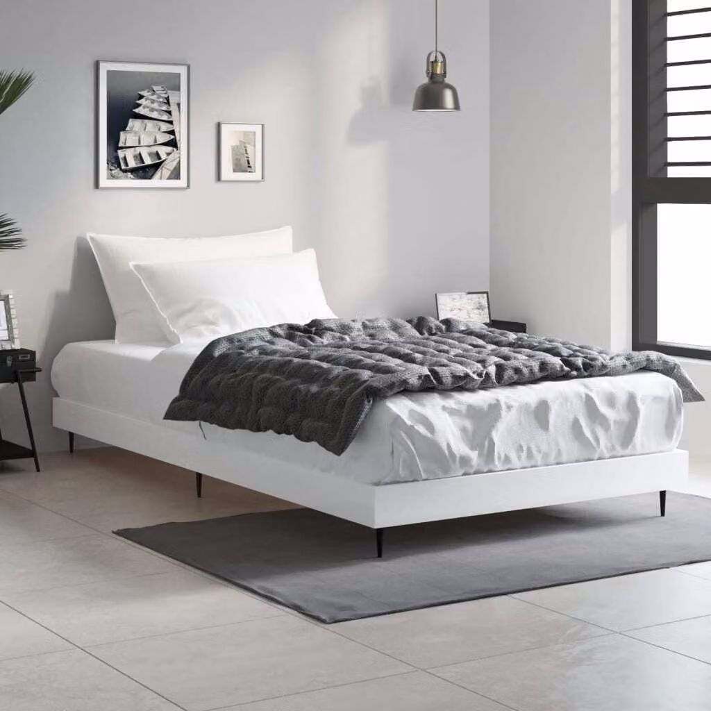 The Living Store Struttura letto bianca 90x200 cm in materiale ligneo