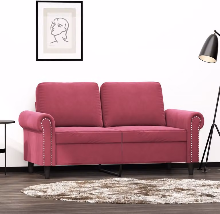 Divano a due posti, colore bordeaux, 120 cm, in velluto
