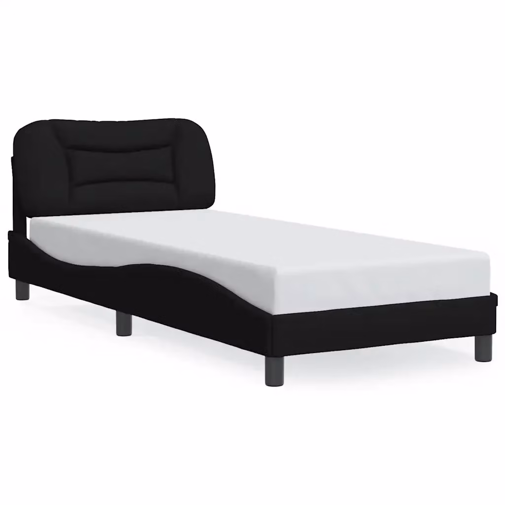 vidaXL Giroletto Hvar Nero in Tessuto con Listelli in Legno 90x190 cm – 2