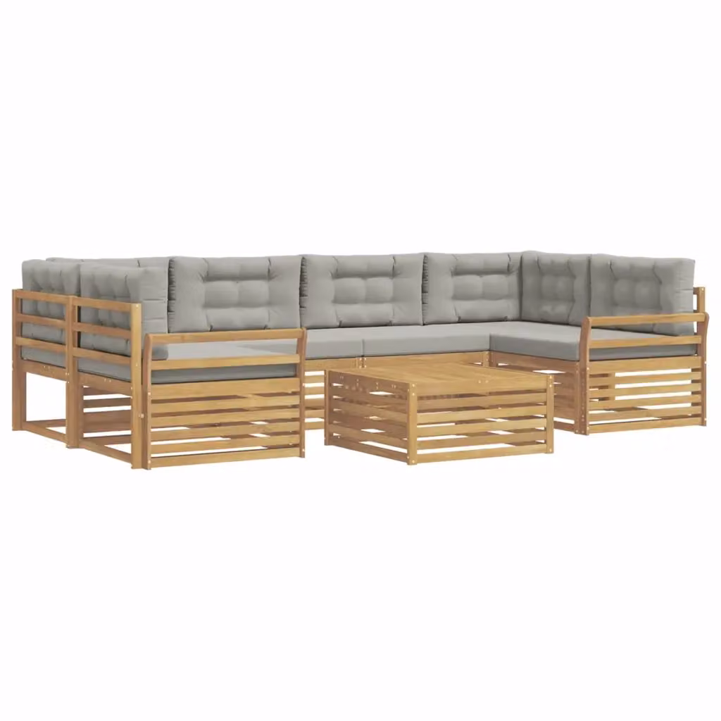 Set di divani da esterno vidaXL in legno di acacia, 7 pezzi, Bianco e Grigio – 2