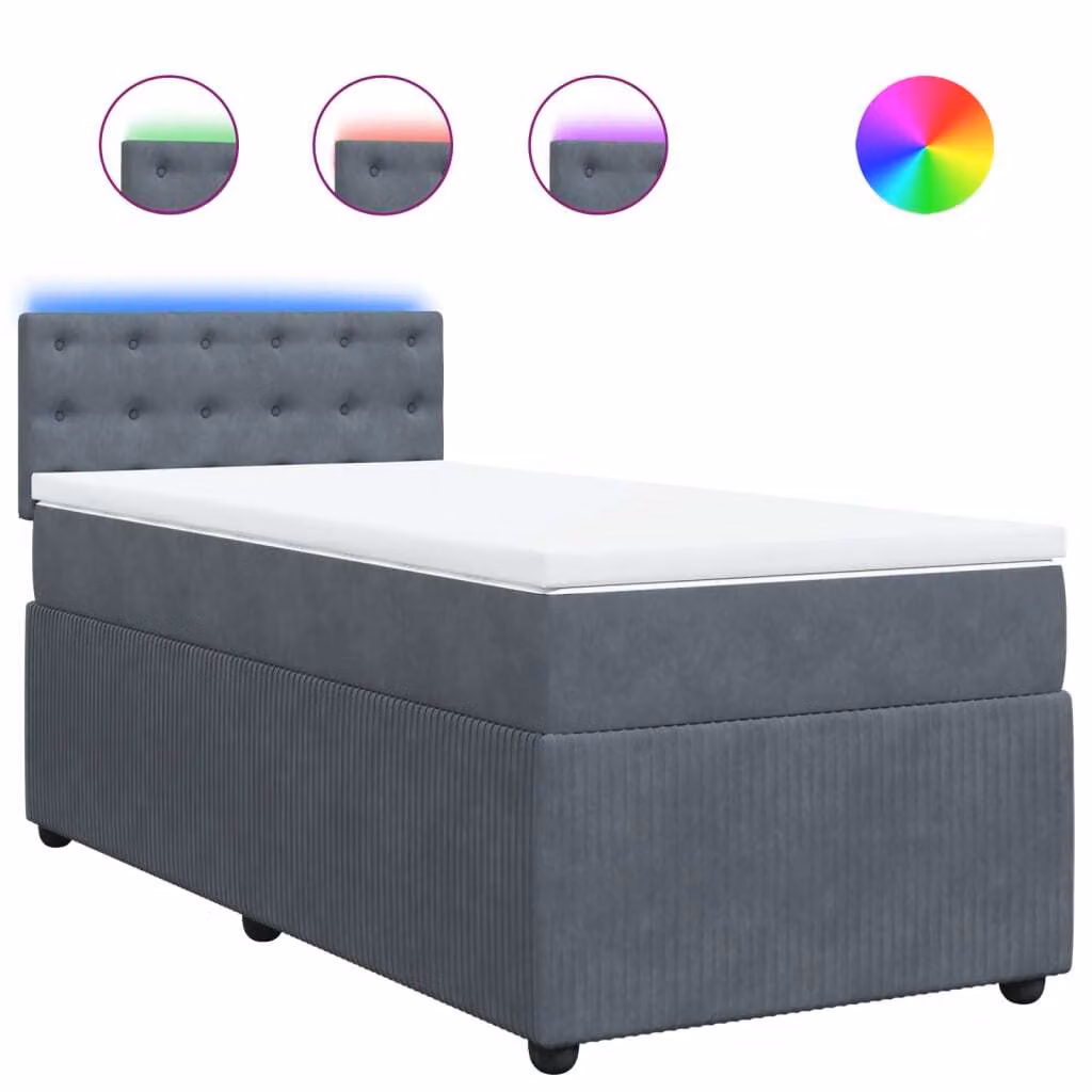 Giroletto a Molle con Materasso Grigio Scuro 80x200 cm Velluto