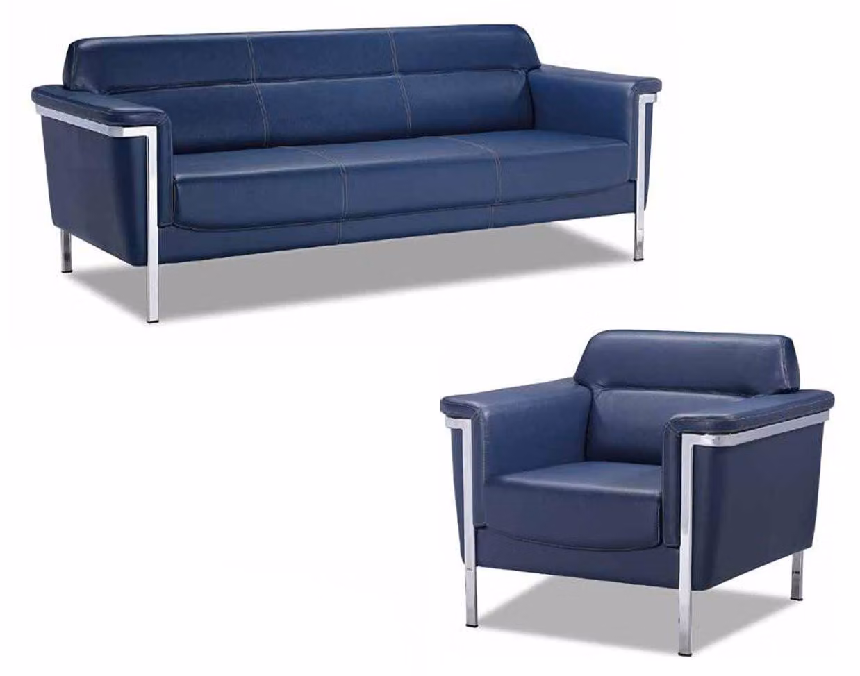 Sofagarnitur 3+1 Sitzer Garnitur Sofa Sofas Leder Sessel Luxus Blau