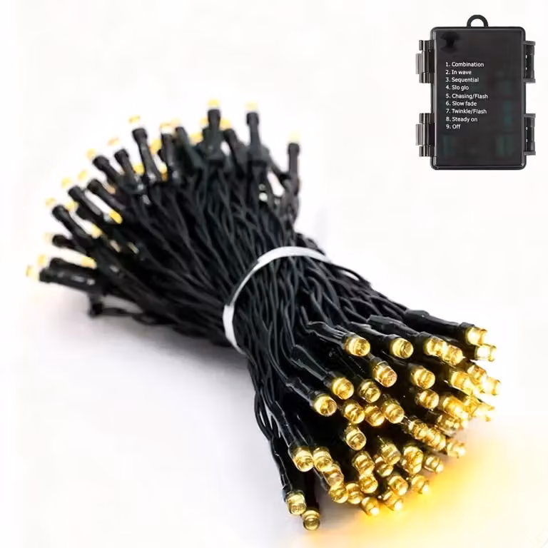 Catena luminosa da 3 metri, con 20 LED, luce bianco caldo, alimentata a batteria, 8 modalità